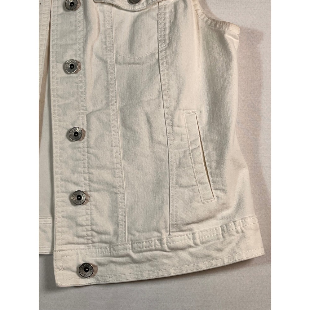 Merona Cream White Denim Vest Womens Large Stretch Button Front Trucker Jacket - Picture 4 of 11
